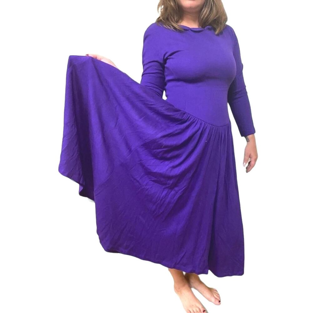 80s Expo 6 Purple Wool Maxi Dress | Dark Academia Power Shoulder Goth Glam